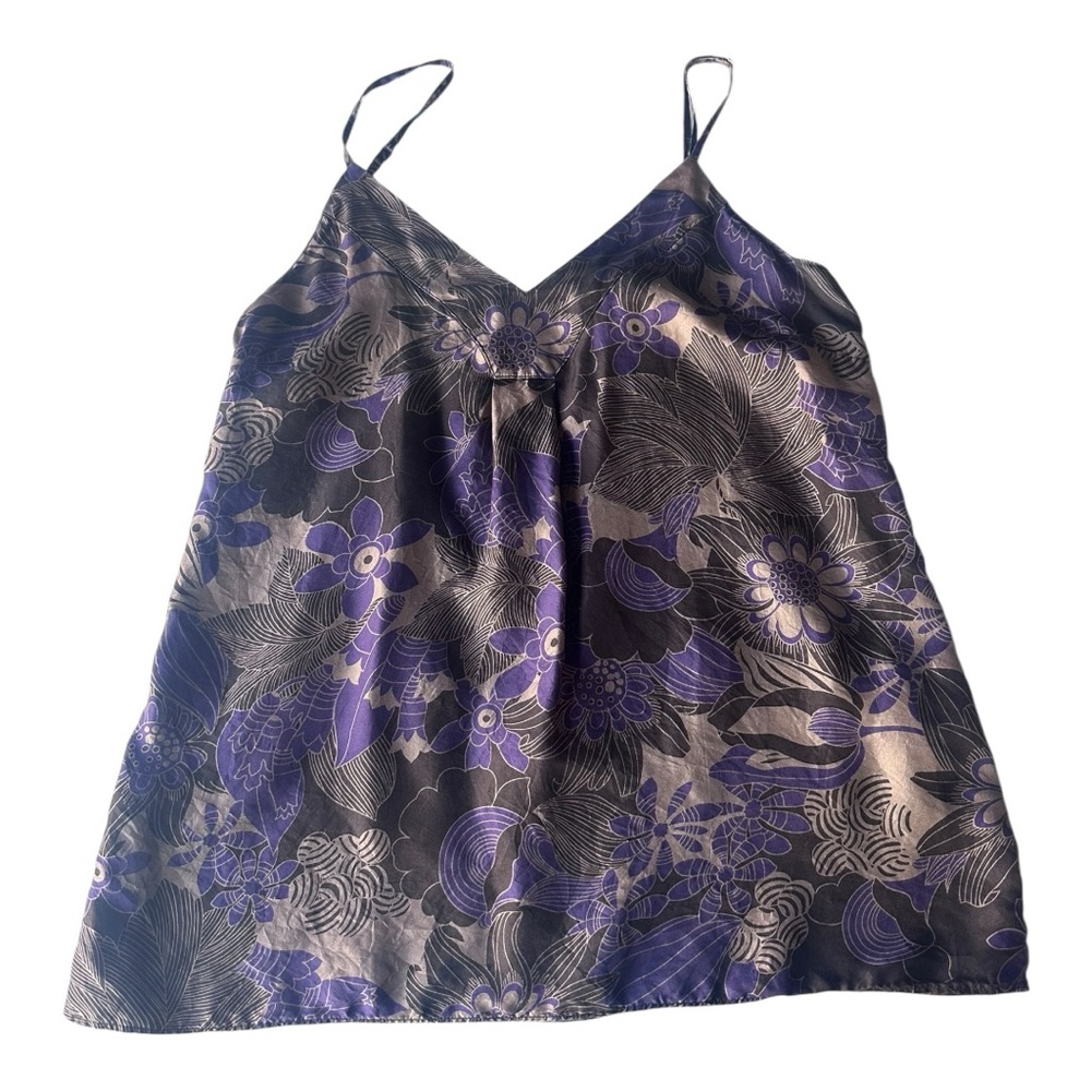 Old Navy Black and Purple Floral Top 100%‎ silk size small